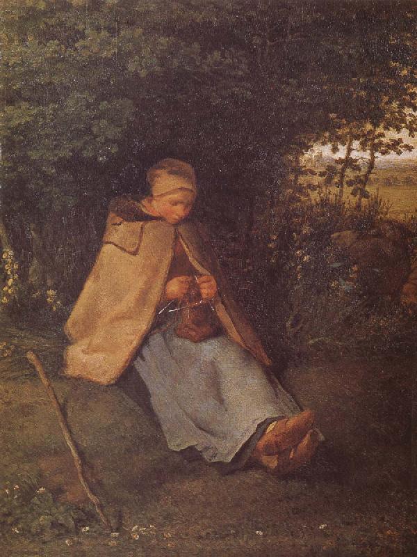 Jean Francois Millet Shepherdess sewing the sweater Norge oil painting art